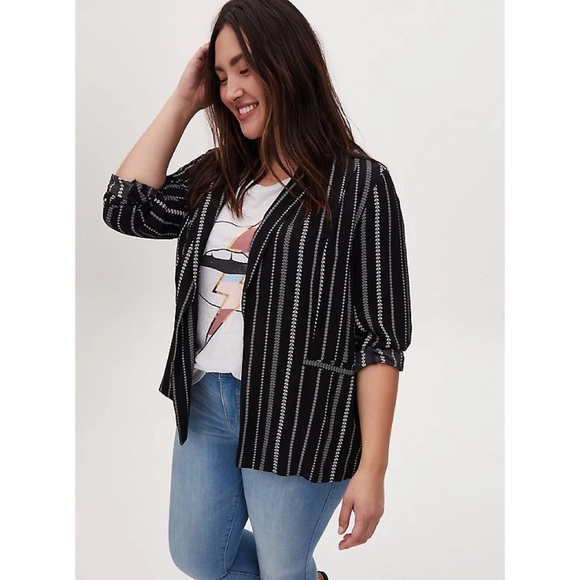 NWT Black &White Geo Stripe Woven Boyfriend Blazer 2X - Picture 1 of 2